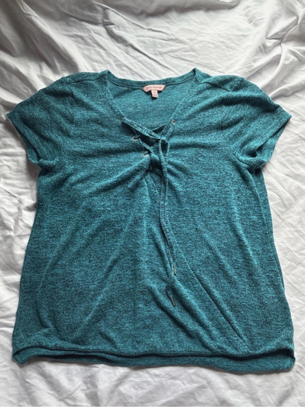 Juicy Couture Teal Lace-Up Short Sleeve Top
